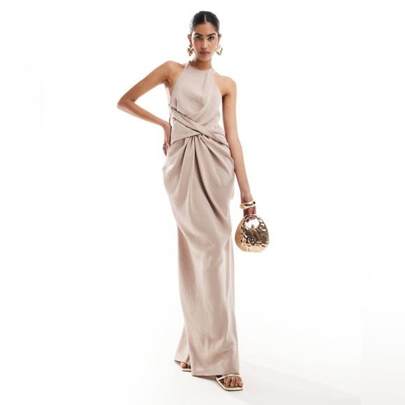 ASOS Textured Racer Neck Maxi Dress Twist Waist NWT in Orange Sz. 6 / 10 UK - Picture 6 of 14